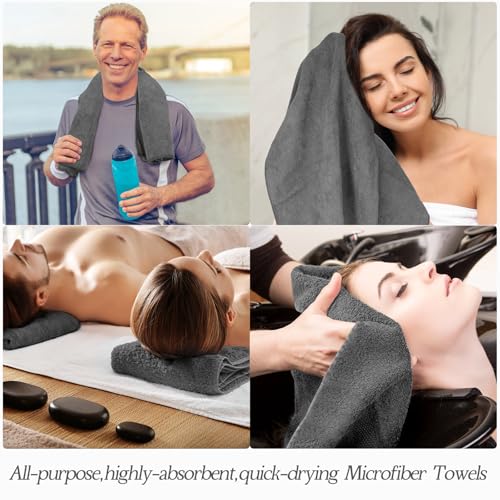 Image of Shimeyao 24 Pack Bleach Proof Towels Microfiber Absorbent Resistant Hair Hand Towels Bulk Quick Dry for Barber Gym Spa Shaving (Grey,Classic)
