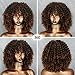 Xinran Omber Brown Kinky Curly Wig for Black Women, Short Curly Afro Wigs with Bangs, Synthetic African American Full Hair Wig 14 inch