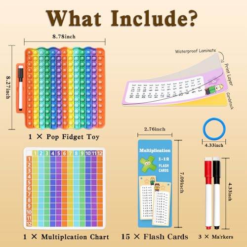 Image of Multiplication Flash Cards + Pop Fidget Multiplication Chart, Times Table Educational Flashcard 3rd Grade, 4th, 5th, 6th Grade