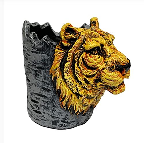 Image of AUGEN Pen Stand Decorative Hand Painted Tiger Design Stationery Holder | Gift Item | Table Top Decor (1037)