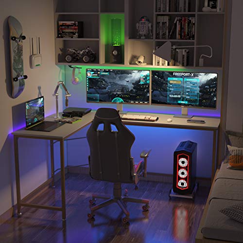 Image of Teraves Reversible L Shaped Desk White, 57.9 inch Corner Gaming Computer Desk