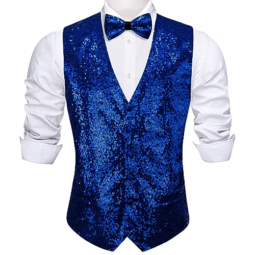 Barry.Wang Mens Sequins Vest Formal/Leisure V-neck Shiny Waistcoat Bowtie Set Prom Party Tuxedo3