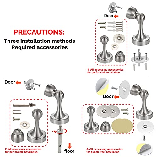 1 Pack(304)Door Stoppers, Ashgoob Magnetic Door Stop Door Catch, Brushed Nickel Stainless Steel(304)Door Stopper Wall Protector, Double-Sided Adhesive Tape No Drilling, Screws For Stronger Wall Mount #TOP6
