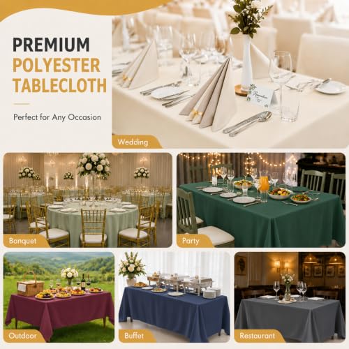 Image of 2-Pack Round 120-inch Forest Green Table Cloths, Solid Stain and Wrinkle Resistant Circular Tablecloth, Premium Plain Weave Polyester Fabric Table Linen Covers for Hotel, Banquet