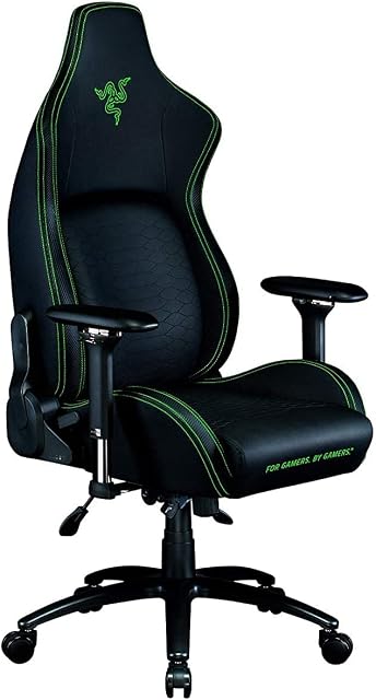 Razer Iskur - Premium Gaming Chair with Integrated Lumbar Support (Desk Chair/Office Chair, Multi-layer Synthetic Leather, Foam Padding, Head Pad, Height Adjustable) Black/Green | Standard