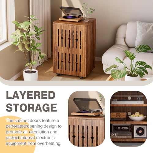 5-Tier-Stereo-Components-Cabinet-Wooden-Audio-Equipment-Cabinet-with-Grille-Door-Closed-Entertainment-Stand-with-Adjustable-Shelves-AV-Media-Vintage-Rack-On-Wheels-for-Living-Gaming-Room-Walnut