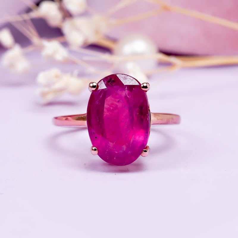 Bague pierre de naissance rubis ovale R-021-24-13.5, l'élégance au quotidien en or rose
