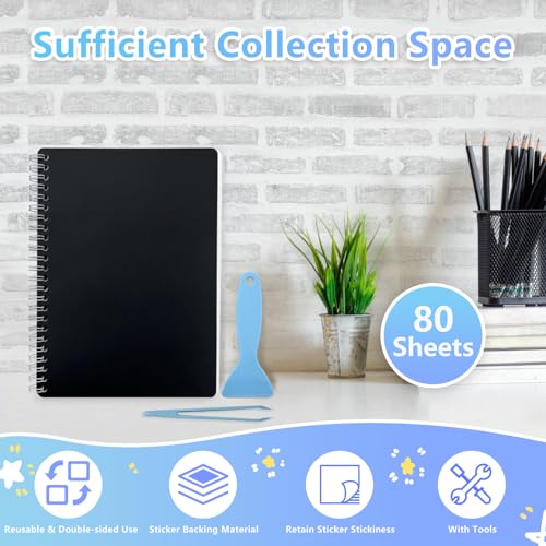 Álbum reutilizable para colección de pegatinas DHATMYC con 80 páginas en blanco | Cuaderno organizador A5 para pegatinas con 80 hojas de papel desprendible y herramienta para adultos, planificador, scrapbook y manualidades miniatura 3