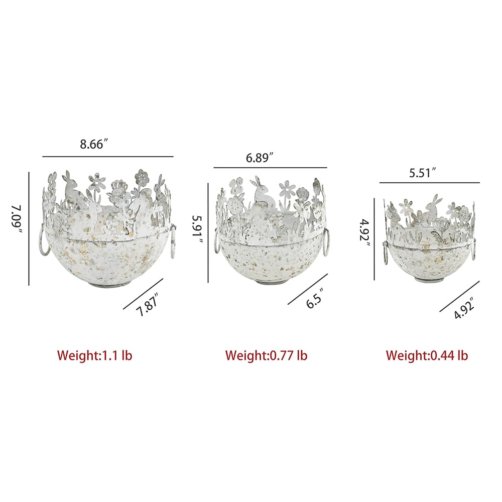 Snapklik.com : Chadechimo Set Of 3 Round Metal Planter Rabbit Decor ...