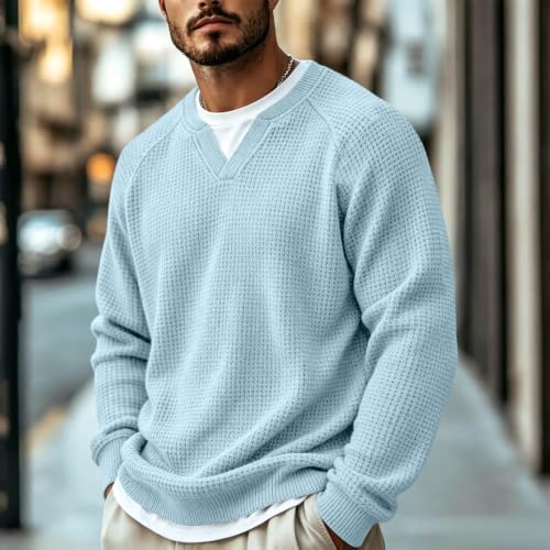 Mens Waffle Shirt Long Sleeve Plus Size Textured V Neck Thermal Work Shirts - image 2