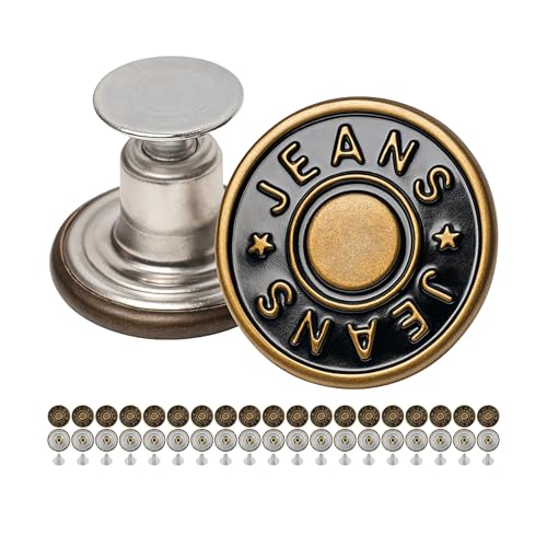 Hosen Ersatz Knöpfe zum Vernieten, 20 Pack, Nickel-frei, für Allergiker, Ø 17 mm Jeansknöpfe, Bronze-farben, Jeans Button Nieten, Hose Knopf zum Einschlagen, Metall Hosenknopf, Jeanshose weiter machen