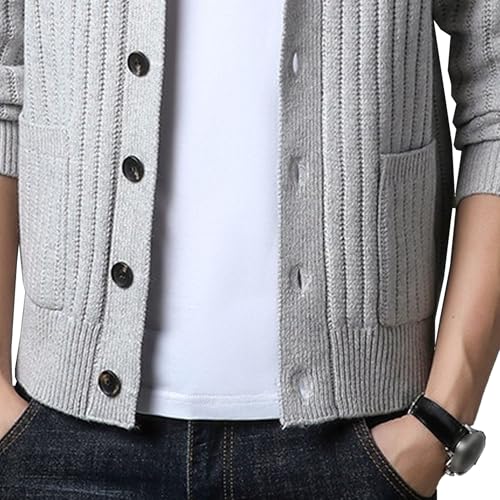 Mens Shawl Collar Rib Knit Cardigan Sweaters Button Down Breathable Cardigans Men Knitwear with Front Pockets2