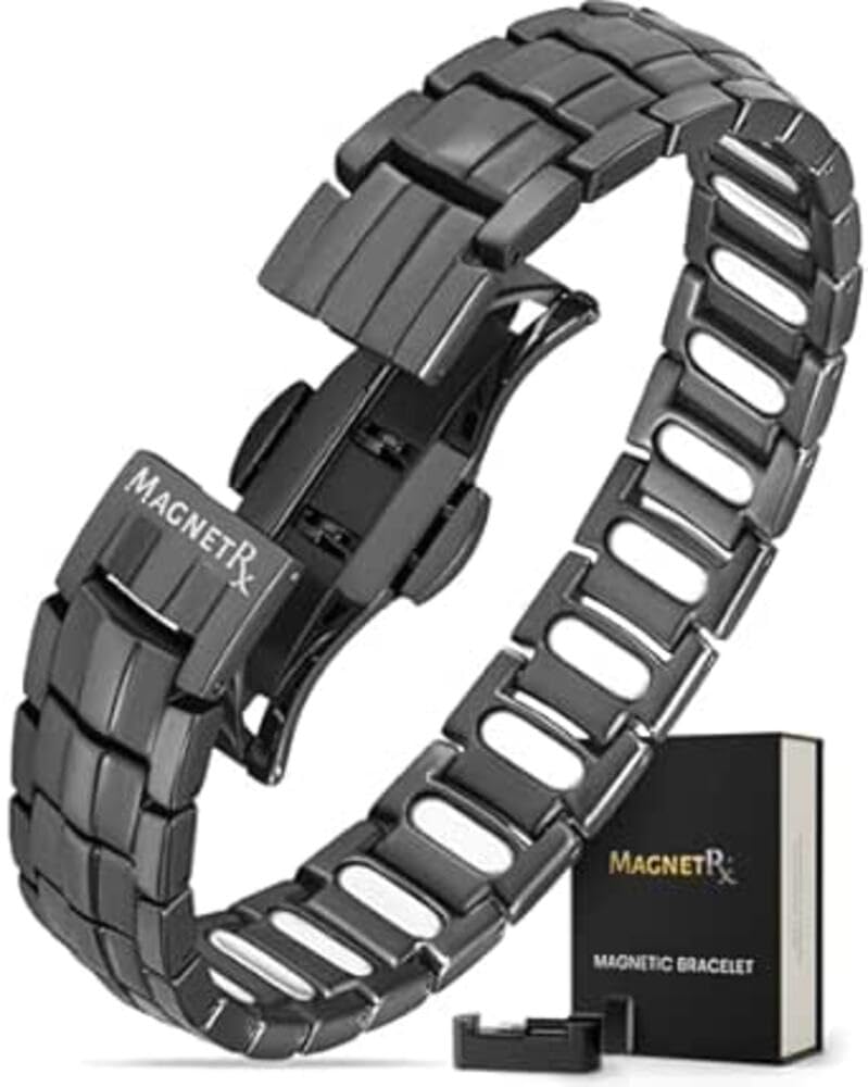 MagnetRX® Magnetic Bracelets for Men - EllipseMAX 5X Strength 5,000 Gauss Magnets - Designed in USA & Patent Pending - Premium Titanium Mens Magnetic Bracelet & Adjustable Length (Black)