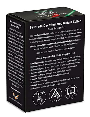 Image of Mount Hagen 25 Count Single Serve Instant Decaf Coffee Packets - 1 Pack | Decaffeinated Organic Medium Roast Arabica Beans | Eco-friendly, Fair-Trade [1 x 25 sticks /1.76oz /50g]
