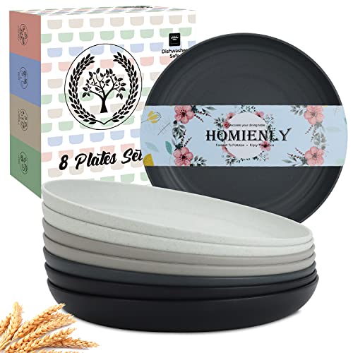 Image of Homienly Wheat Straw Dinner Plates Set of 8-11 Inch, Alternative to Plastic, Microwave & Dishwasher Safe, Unbreakable Kids Plates with 4 Colors (Stone Grey)