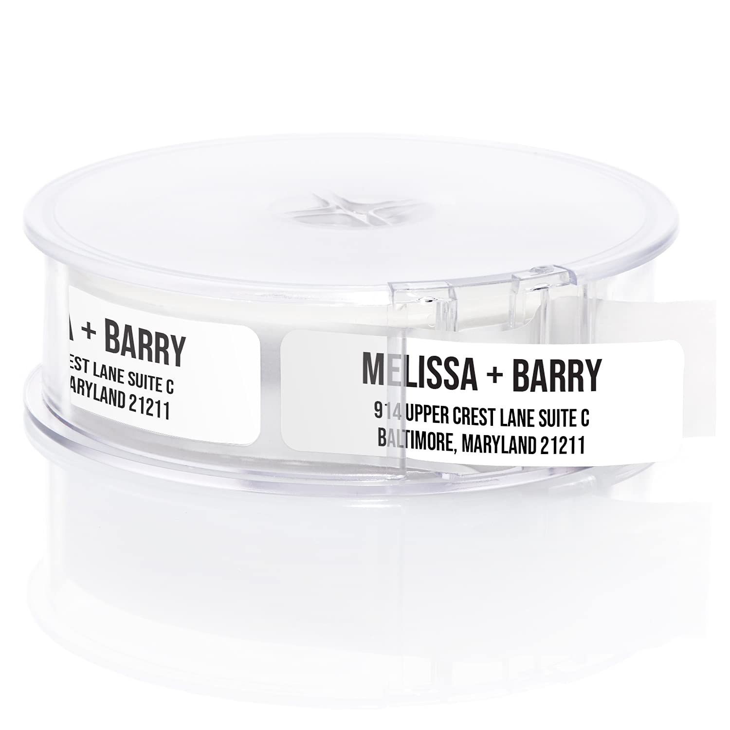 White Bold Rolled Address Labels/Roll of 250 Personalized Address Labels/Designer Return Address Stickers in Elegant Plastic Dispenser