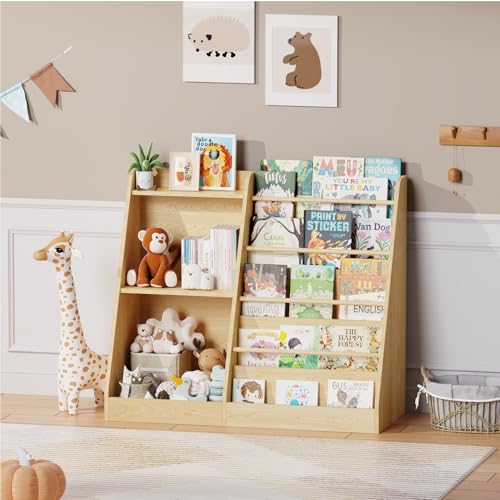 Image of Lkeiyay 5 Tier Kids Bookshelf,Baby Bookshelf,Toy and Book Storage for Kids,Book Display Shelf,Natural