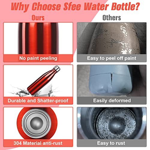 Image of Sfee Insulated Water Bottle, 17 oz Stainless Steel Water Bottles, Double Wall Vacuum Reusable Water Bottles Leak Proof BPA-FREE Sports Bottle Cup Keep Hot&Cold for Running Gym Workout Cycling Kids