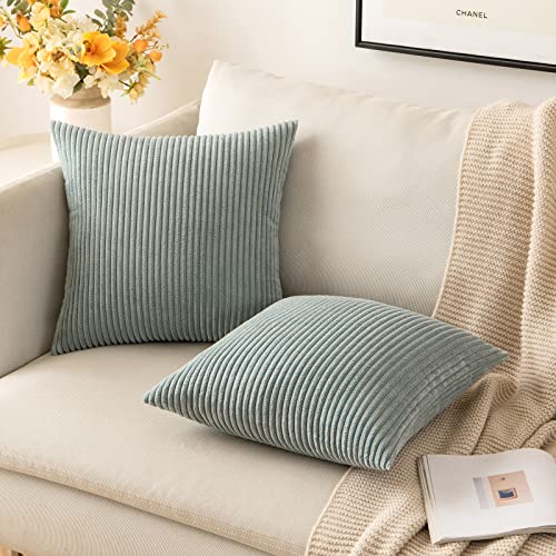 MIULEE Cushion Covers Striped Corduroy Throw Pillow Covers Decorative Pillows Pillowcases Decor for Sofa Couch Living Room 50x50 cm 20x20 Inch Grey Green - Image 4