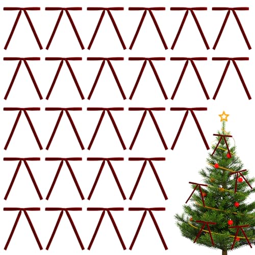 30Pcs 1cm Burgundy Bows Christmas Tree Decorations Rustic Crafts Gift Bows Velvet Ribbon Bows for Wreaths Gift Wrapping and Fireplace Decor Burgundy Christmas Decor