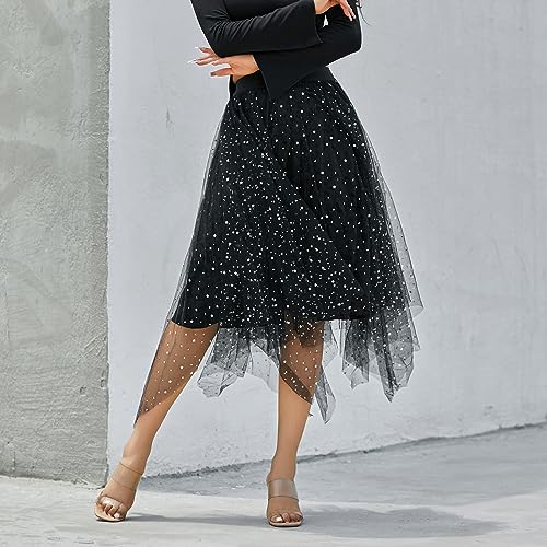 Women A Line Tulle Skirts High Waist Irregular Ruffle Layered Fashion Midi Skirt Party Evening Mesh Long Skirt3