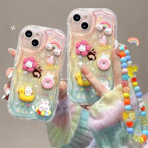 Casechics Compatible with iPhone Case,Cute Rainbow Rabbit Duck Kawaii Cartoon Animal Wristband Strap Bracelet Chain Soft Shockproof Cover Phone Case (Clear,iPhone 15 Pro Max) by Casechics - Image 6