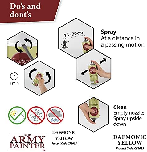 The Army Painter Colour Primer Daemonic Yellow, 400 mL Acrylic Spray Primer, Spray Paint Basecoat for Miniature Priming, Tabletop Roleplaying, Boardgames, and Wargames Miniature Modelling
