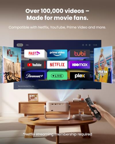 Image of 4K Outdoor Projector with WiFi and Bluetooth,2500 ANSI /Auto Focus & Keystone /Dolby Audio, Built-in Apps Compatible with Netflix /YouTube /PrimeVideo, Smart Proyector for Home Theater with HDR10+
