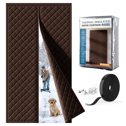 Image of Augblinds Thermal Insulated Door Curtain, Magnetic Closure, 36 x 82, Brown