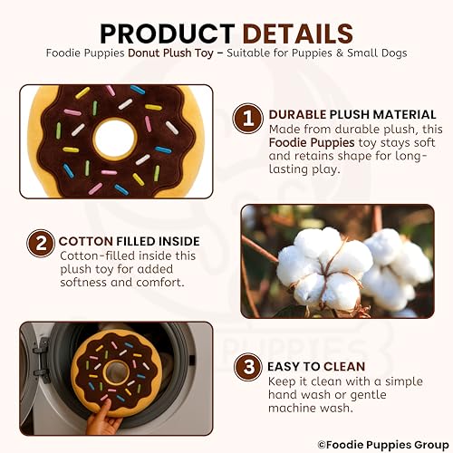 Image of Foodie Puppies Interactive Squeaky Plush Dog Chew Toy - (Sprinkle Doughnut Plush Toy) | Soft Cotton-Filled, Durable & Bite-Resistant for Puppies & Small Dogs | Fun Play, Teething & Dental Exercise