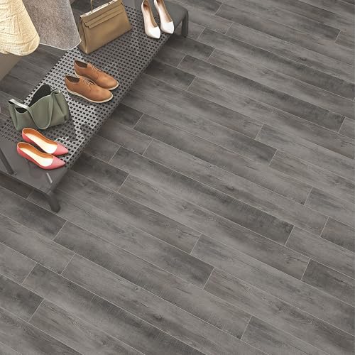 Image of Plantex SPC Tiles for Floors /Interlocking Sound Insulated Floor Tiles /Click N Lock Wooden Flooring for Livingroom /Kitchen-30 Square Feet /10 Tiles,Memorial Silver-DIY Installation(Water&Fire Resistant)