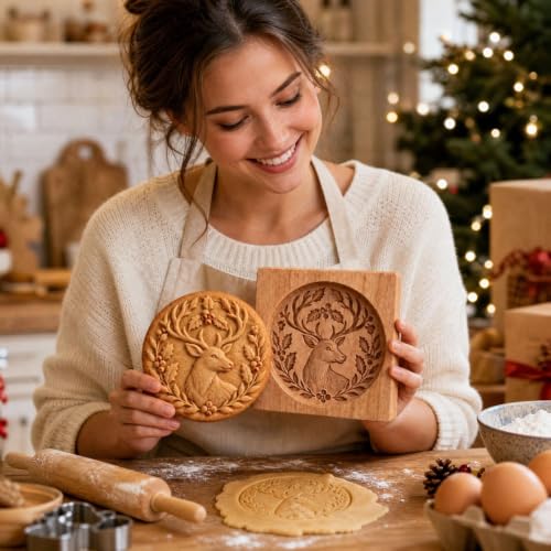 4.72in Carved Wooden Christmas Cookie Stamps, Mini Pie Molds, Elk Print - image 6