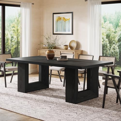 Image of Tribesigns Black Dining Table, 63-Inch Farmhouse Kitchen Table | Strong Geometric Frame for Kitchen, Dining, Living Room, Office, Black