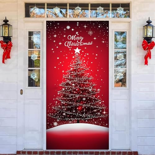Cubierta elástica para puerta delantera, 36 x 80 pulgadas, decoración de puerta para Navidad, fiesta, decoración del hogar (rojo)