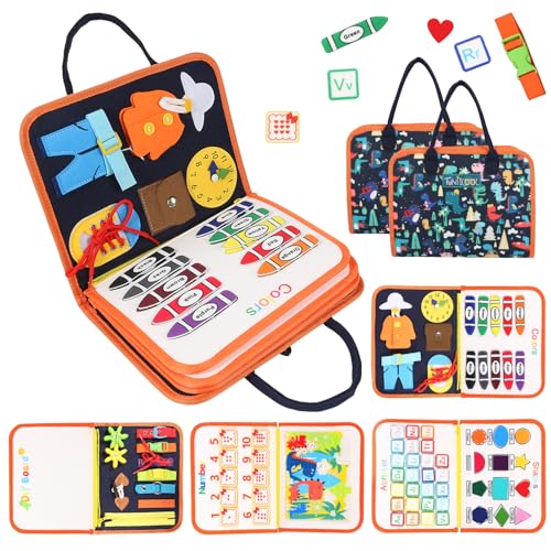Image of TUNJILOOL Montessori Busy Board - 8-in-1 Sensory Activity Book with Detachable Pages, Travel-Friendly Learning Toy for Fine Motor Skills & Preschool Education