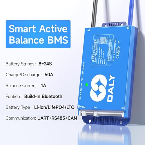 DALY 60A 8S-24S 24V-84V Smart BMS with Active Balancer 1A and Bluetooth RS485 Can Built-in for NCM/LFP/LTO Lithium Battery Pack