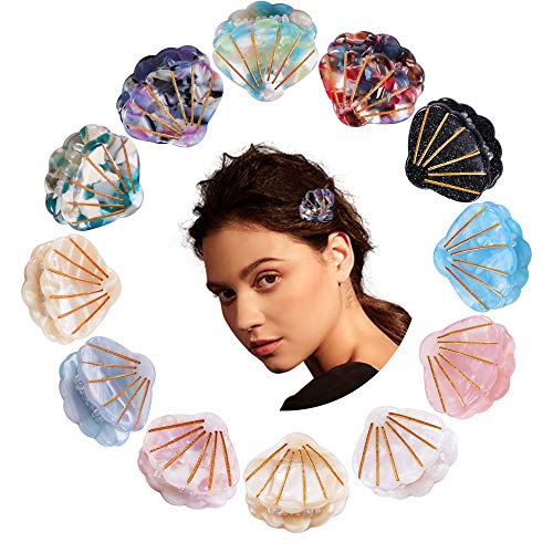 12 Pcs Shell Jaw Clip Hair Claw Clip Set Clamps Acrylic Hair Clips Marble Pattern Hairpins Hair Accessories for women Styling Hairdressing (Multicolor)