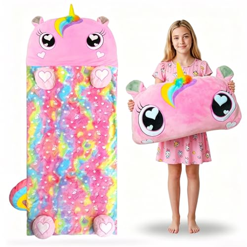 Image of Kids Sleeping Bag, Large Unicorn Slumber Bag for Girls Boys, Portable Nap Mat, Preschool Daycare Kindergarten Birthday Gift 3-12 Yr Child