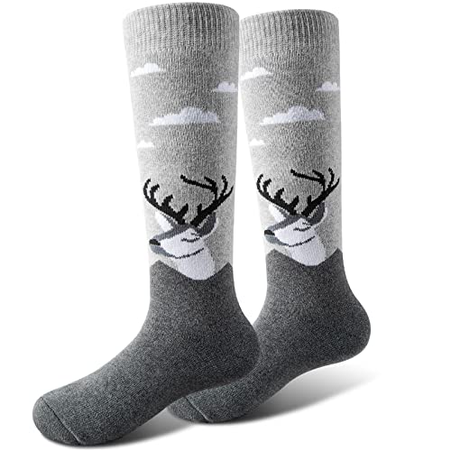 Kids Ski Socks(2 Pairs/3 Pairs), Boys Girls Winter Ski Socks for Toddler Outdoor Skiing Snowboarding (2-pack(gray+gray), Medium(10-13))