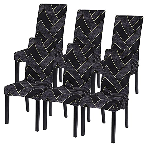 Image of SearchI Dining Room Chair Covers Set of 6, Stretch Printed Parsons Chair Slipcovers Super Fit Removable Washable Striped Kitchen Chair Protector Cover for Dining Room, Hotel, Ceremony(Flower Pattern2)
