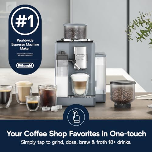 Image of De'Longhi Rivelia Automatic Espresso Machine, Milk Frother, Pebble Gray