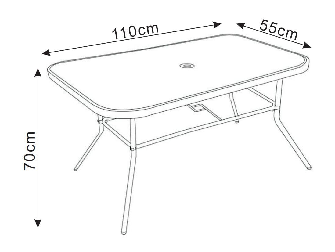 VCM Gartentisch aus Glas und Metall | Esstisch | Maße ca. H. 70 x B. 110 x T. 55 cm | Anthrazit | Balkontisch Gartenmöbel 110x55