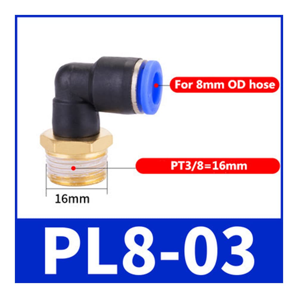 ezqnirk 1PCS PL Elbow Pneumatic Fitting BSP Male Thread Air Quick Connector,8-03