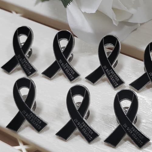 Image of 50 Pcs Memorial Ribbon Pins Funeral Metal Pins Forever In Our Hearts For Funeral Mourning Event