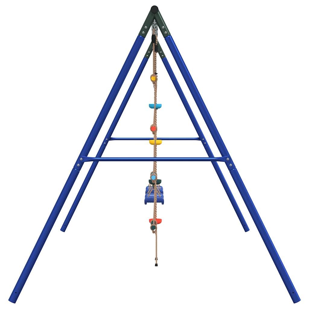 Juego de columpio con columpio trapezoidal, escalera de cuerda y cuerda de escalada de acero lacado, 341 x 185 x 185 cm, para jardín al aire libre, parque infantil, promueve movimiento