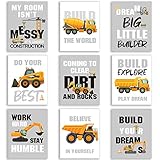 Set of 9 Construction Trucks Inspirational Quote Art Print Transport Vehicle Motivational Phrases...