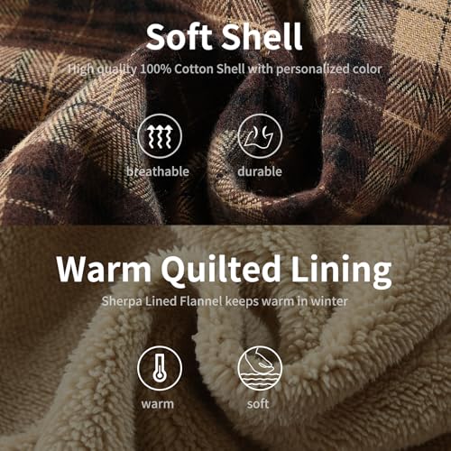 Image of Men's Cotton Plaid Shirt Jacket Fleece Flannel Sherpa Button Down