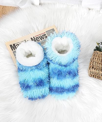 Image of DICUIRD Slipper Socks for Women,Fuzzy House Indoor Boots Slippers with Soft Soles,Warm Cozy Fluffy Sherpa Lined Booties Socks with Non Slip Bottom