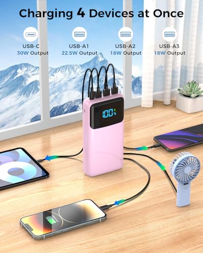Image of Portable Charger 50000mAh Power Bank, High Capacity External Battery Pack for Camping, USB-C PD 30W Fast Charging Portable Phone Charger for iPhone 17 /16 /15 /14 /13 /12 /11 Samsung Android (Pink)