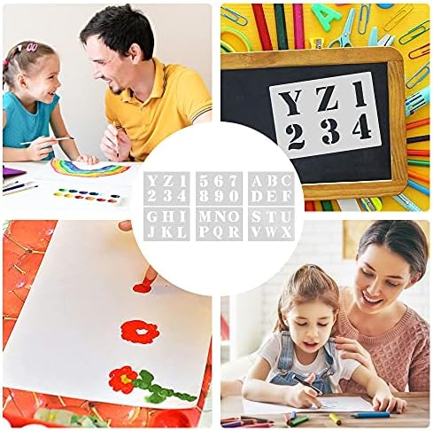 SPEACOUR 6 Sheets Letter Stencils Alphabet Stencils Plastic Letter and Number Stencils Reusable Upper Letter Font Templates for Painting on Wall Wood Home Craft Decor DIY School Art Projects